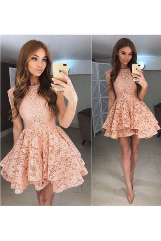 Ophelia Lace A-Line Mini Dress Line Round Neck Mini Prom Cute Lace Short Homecoming Dress 2