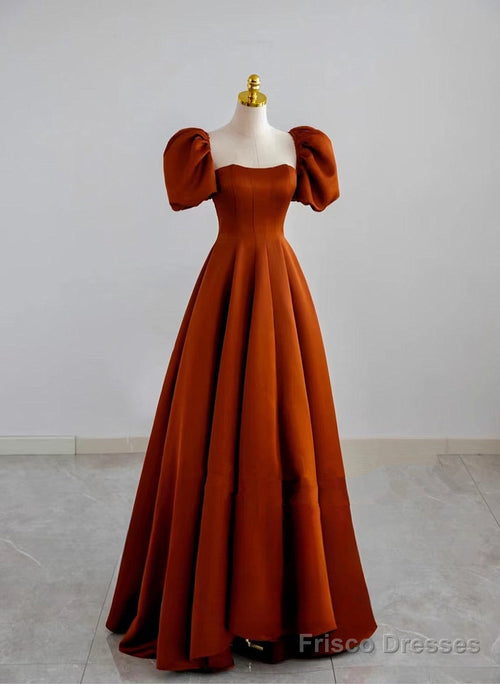 Isabelle Satin A-Line Formal Dress Line Satin Simple Short Sleeves Long Formal Dress, Satin Prom Dress 1