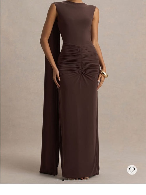 Gemma Satin Maxi Dress Brown 1