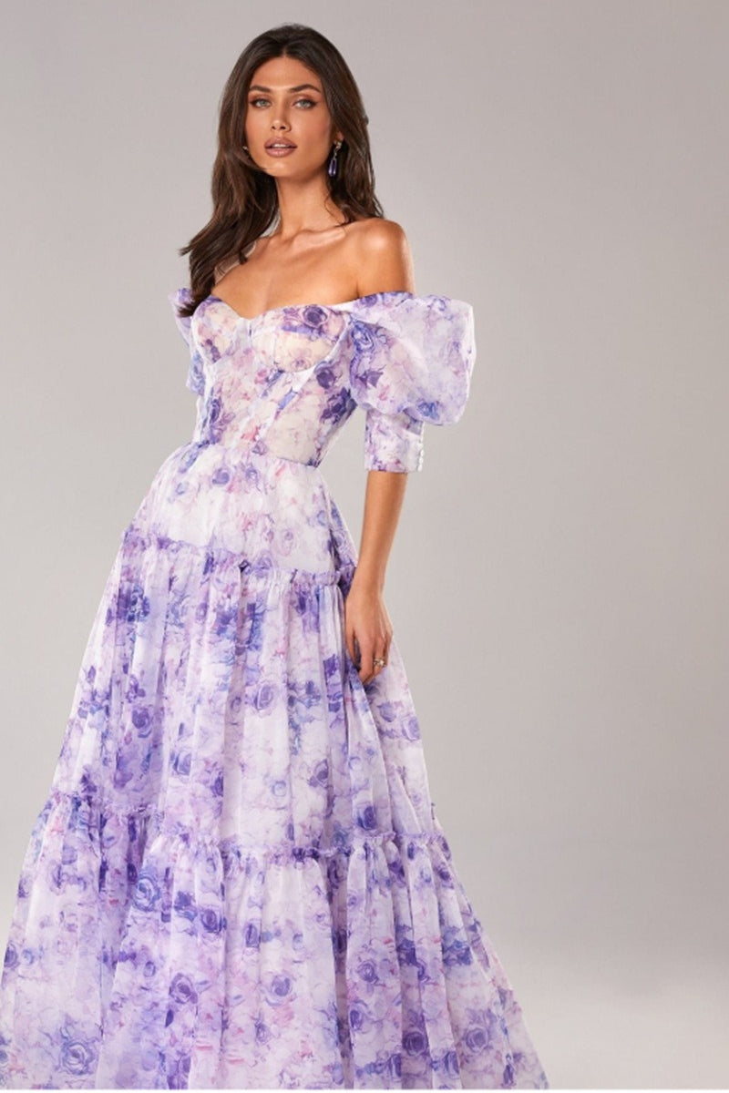 Isabelle Floral Organza Maxi Dress Purple 8