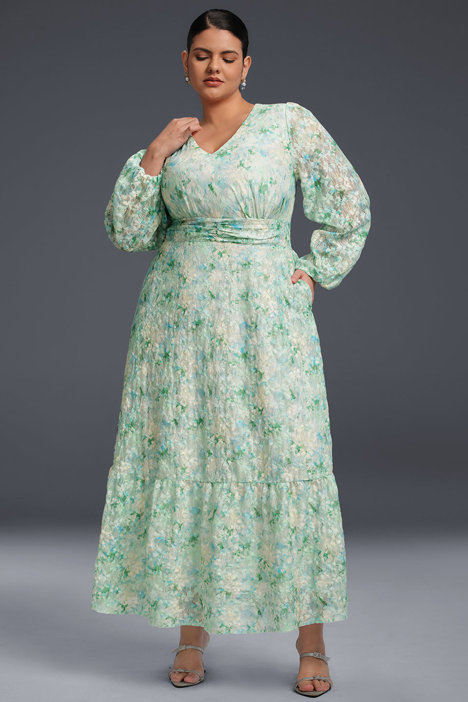Isabelle Floral Pleated Maxi Dress Neck Floral Maxi Dress 3