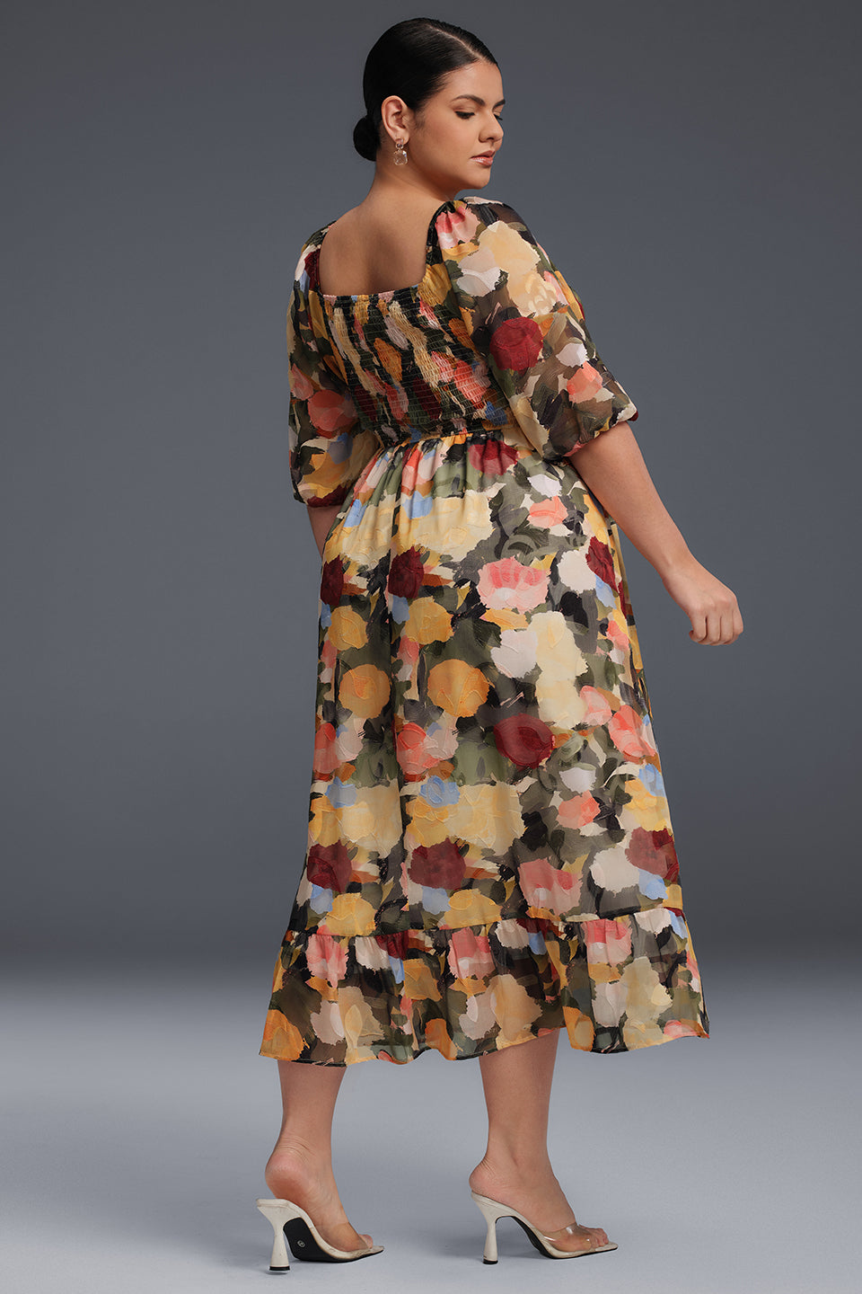 Valentina Draped Collar Floral Maxi Dress Multicolor 2