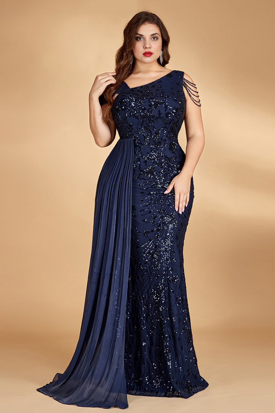 Celeste One-Shoulder Beaded Maxi Dress Blue 4