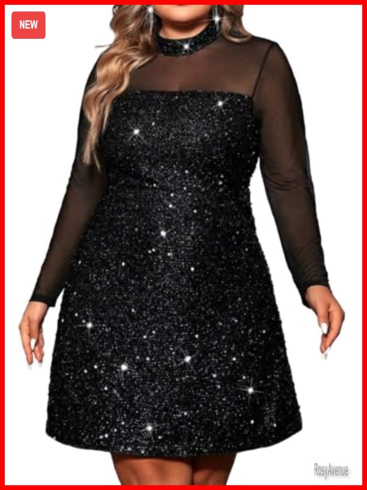 Ophelia Sequin Long Sleeve Dress Black 1