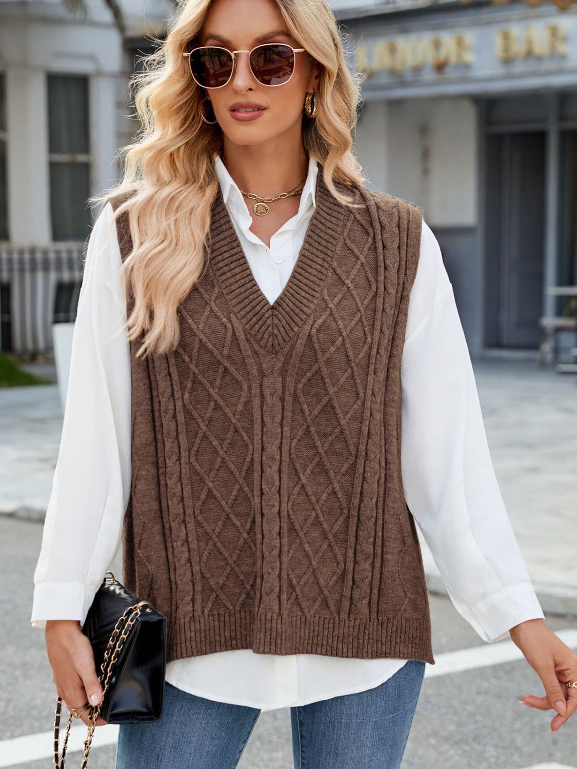 Margot Cable Knit Sweater Vest Black 6