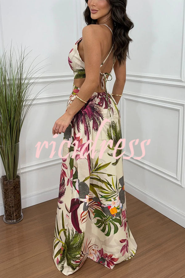 Seinah Floral Lace-Up Maxi Dress Beige 8