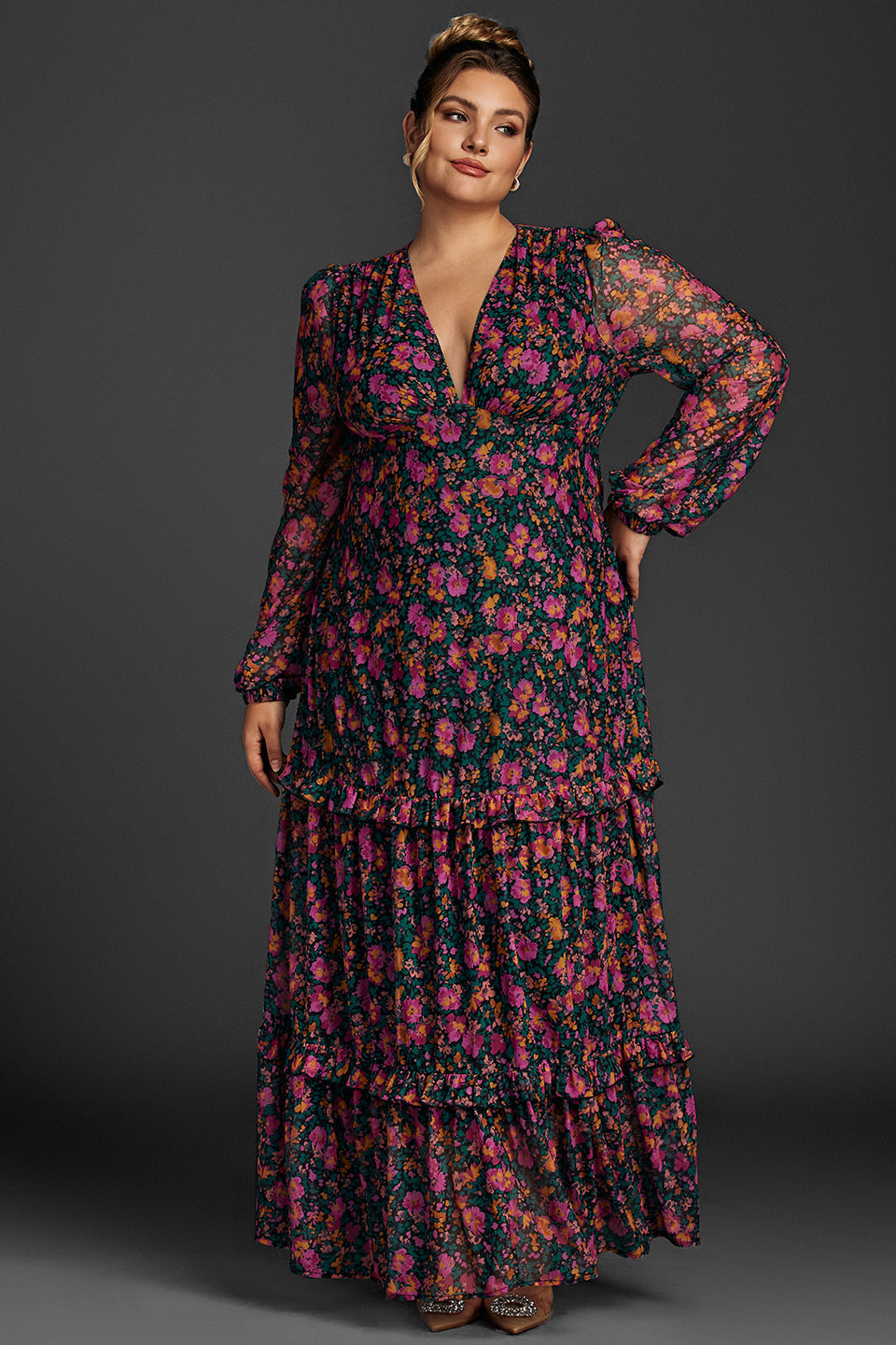 Isabelle Floral Lantern Sleeve Maxi Dress Black 5