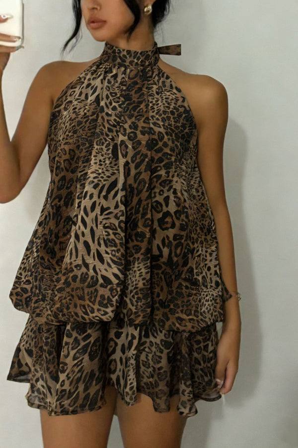 Valentina Chiffon Halter Mini Dress Blue 9