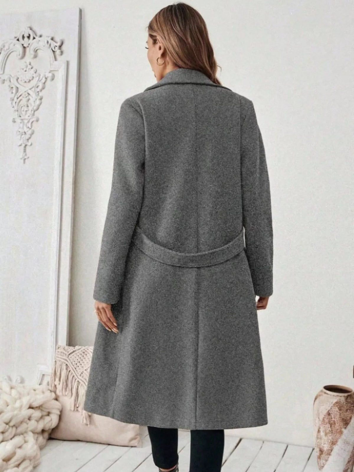 Margot Belted Lapel Coat in Burgundy Khaki 4