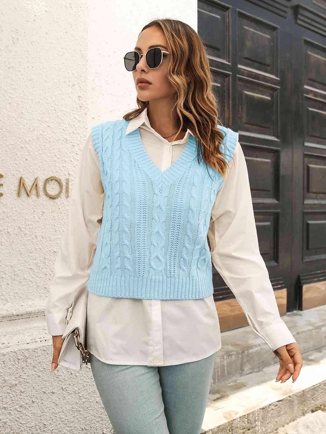 Margot V-Neck Sweater Vest Pastel  Blue 7