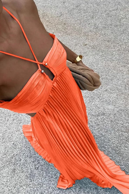 Valentina Halterneck Pleated Maxi Dress Orange 1