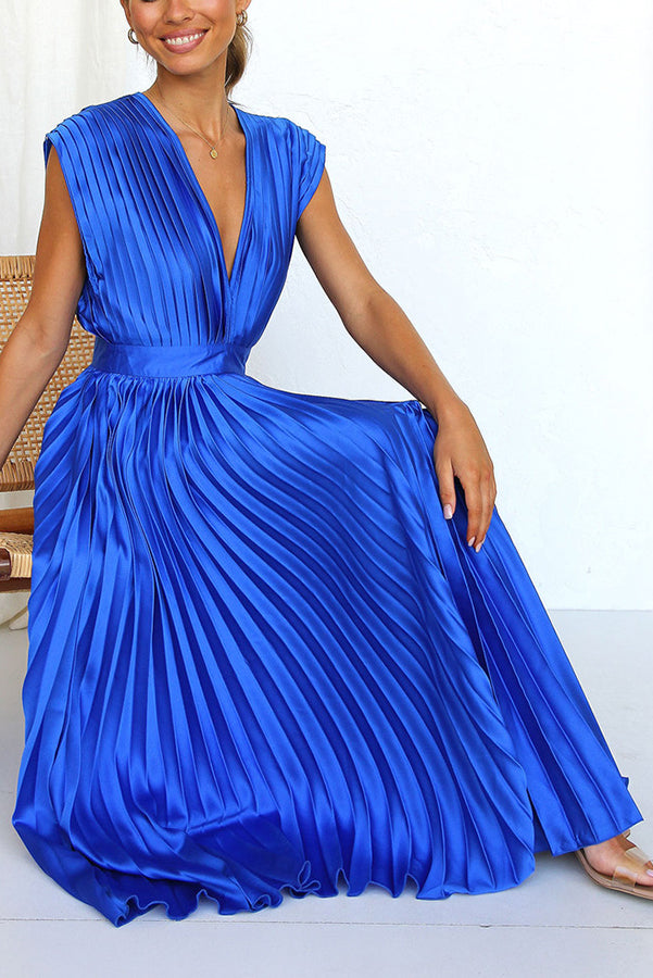 Georgina Satin Pleated Midi Dress Champagne 10