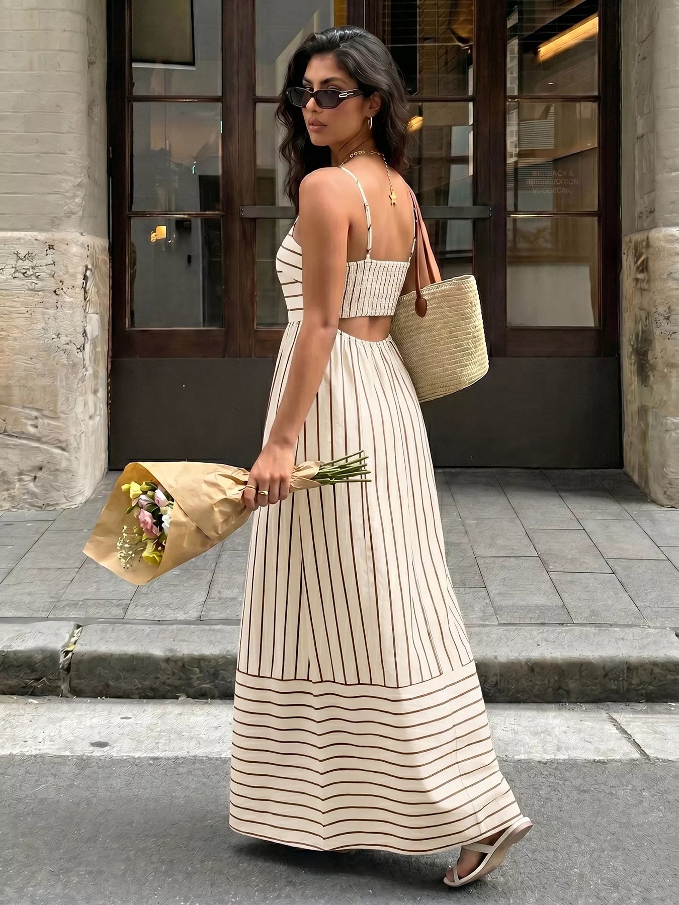 Celeste Striped Linen Maxi Dress Brown 3