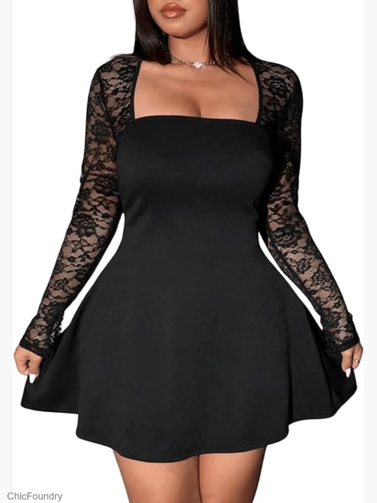 Faline Lace A-Line Mini Dress Black 1