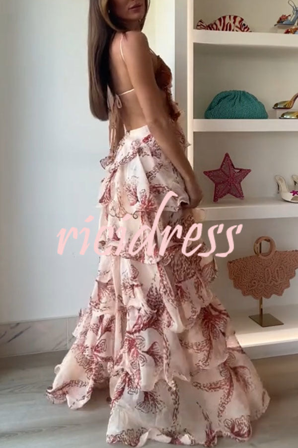 Ariae Butterfly Print Ruffle Maxi Dress up Maxi Dress 2