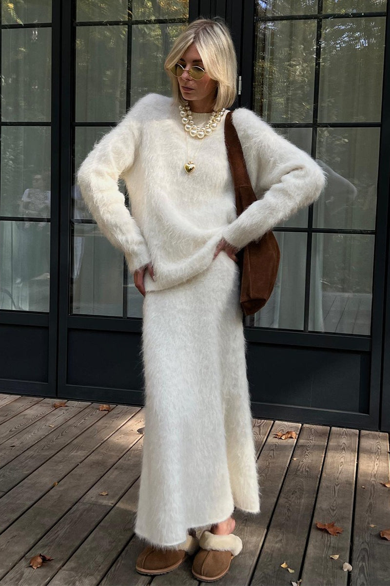 Isabelle Knit Midi Set in Cream White 1