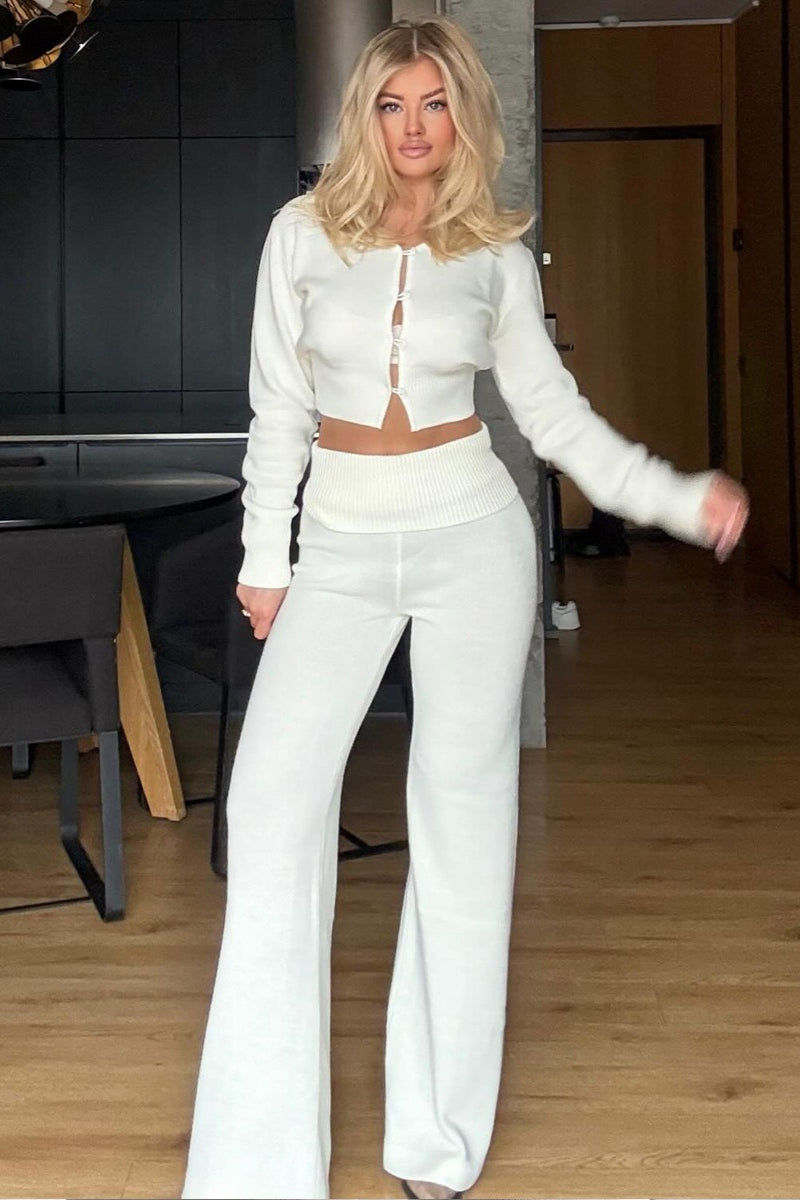 Margot Knit Cardigan & Wide-Leg Pant Set White 7