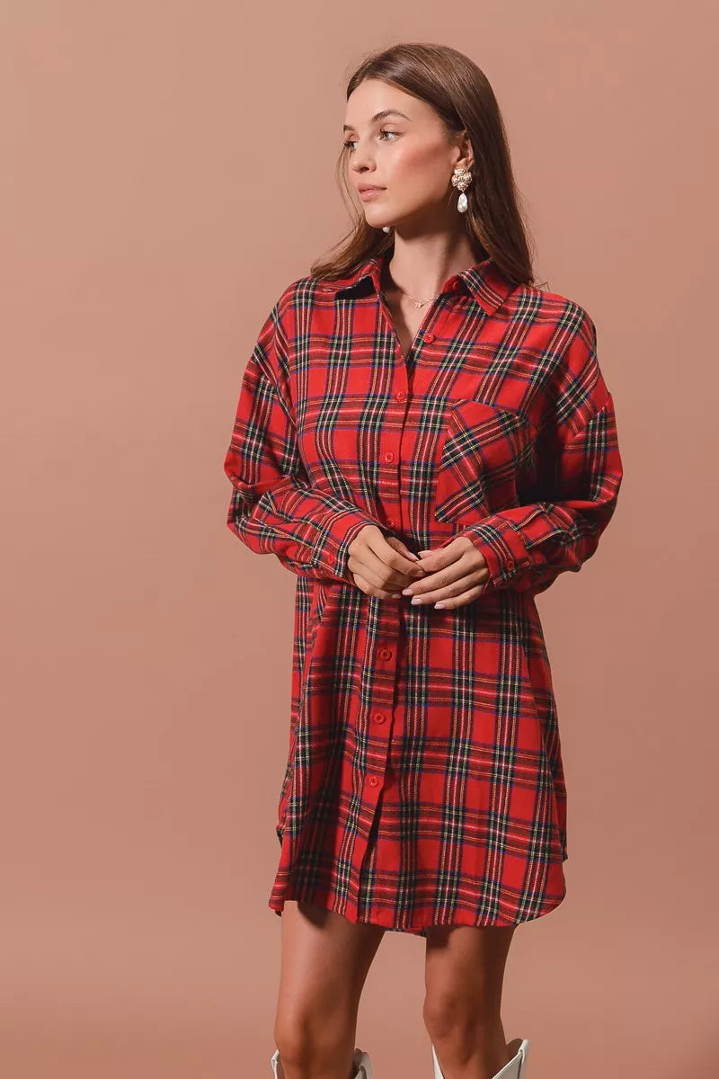 Margot Plaid Button-Up Midi Dress RED MULTI 9