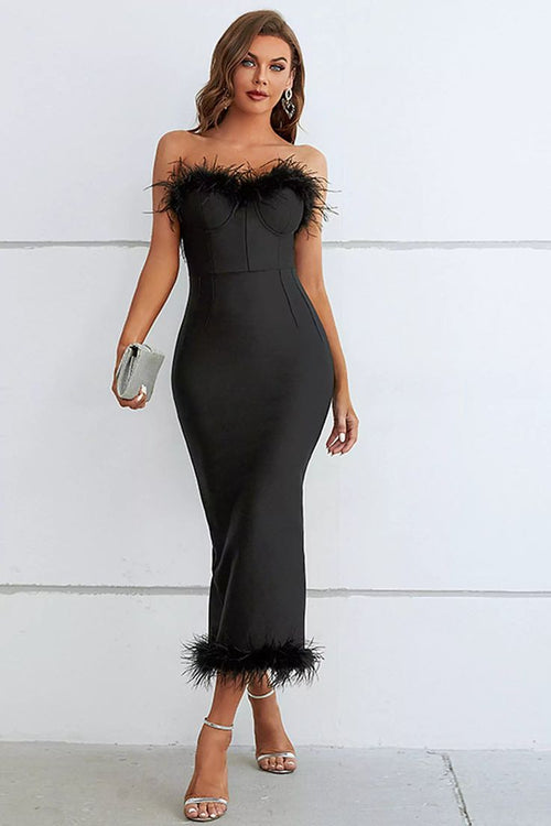 Nicole Black Feather Maxi Dress Black 1