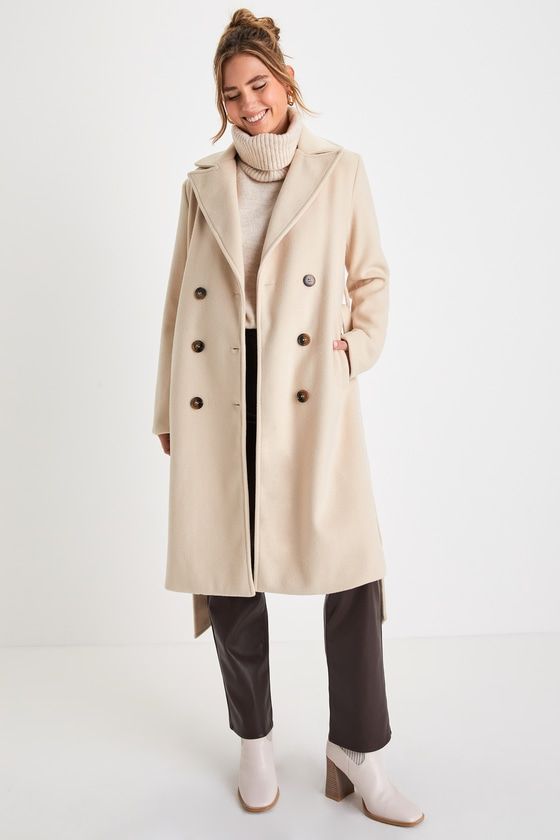 Margot Double-Breasted Coat in Cream Cream 1
