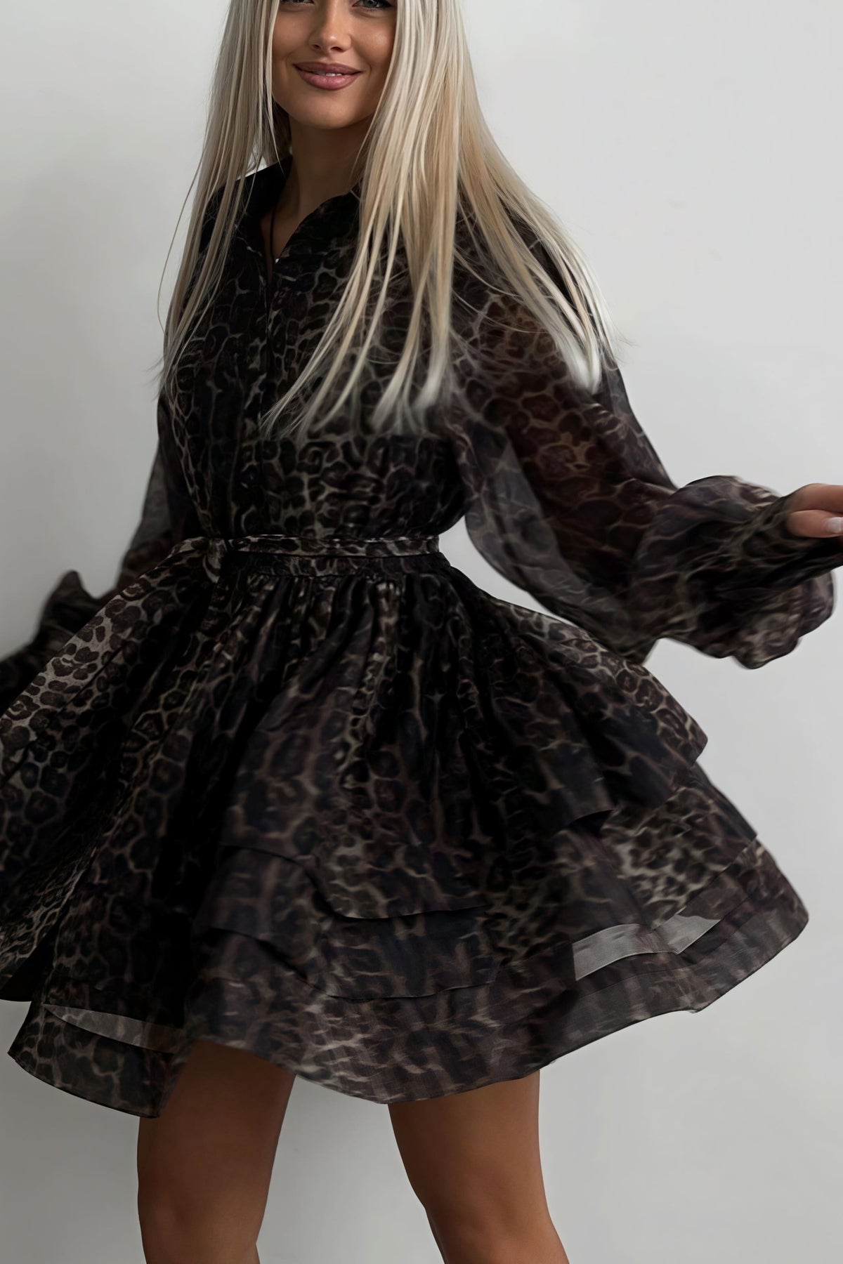 Margot Leopard Chiffon Mini Dress Black 2