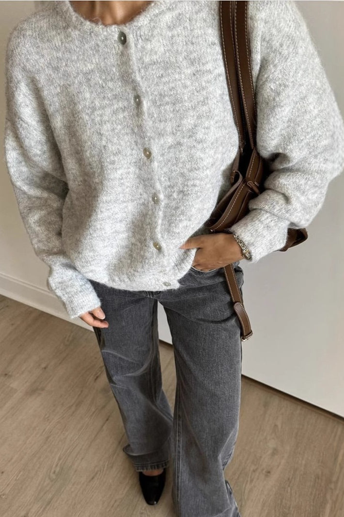 Margot Cardigan in Soft Gray Khaki 1