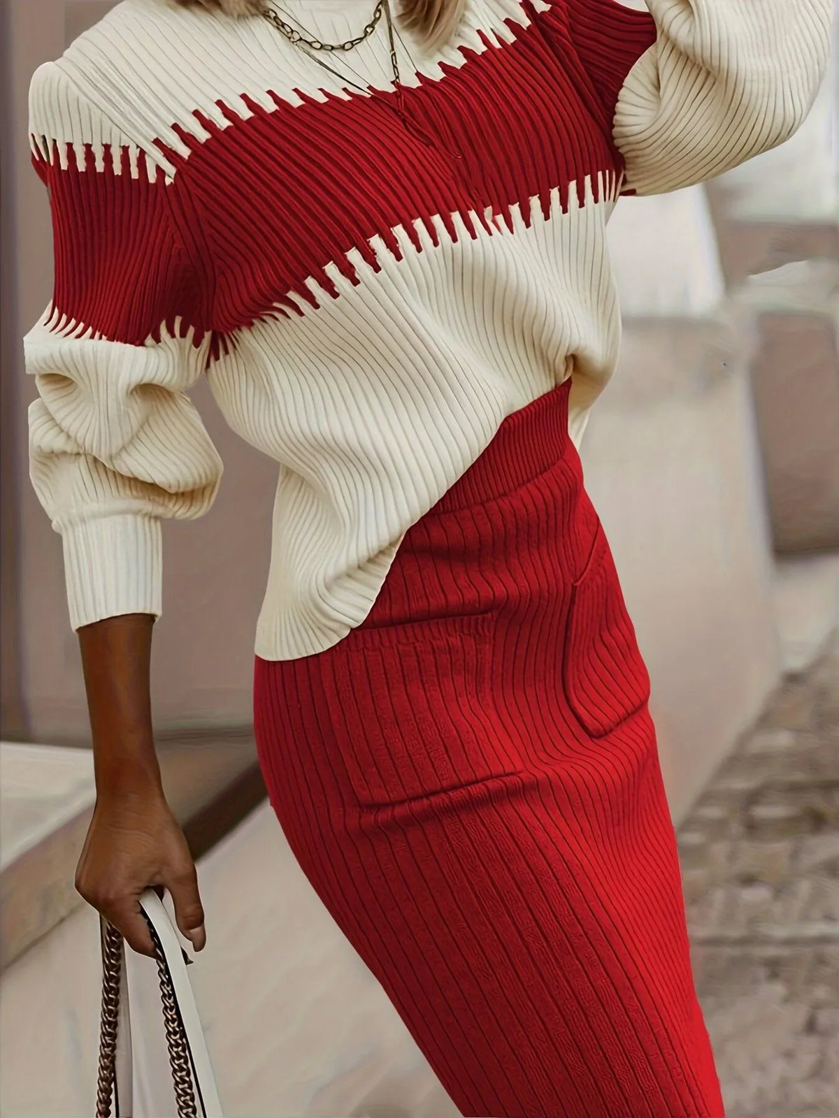 Margot Two-Tone Ribbed Knit Set Pink 1