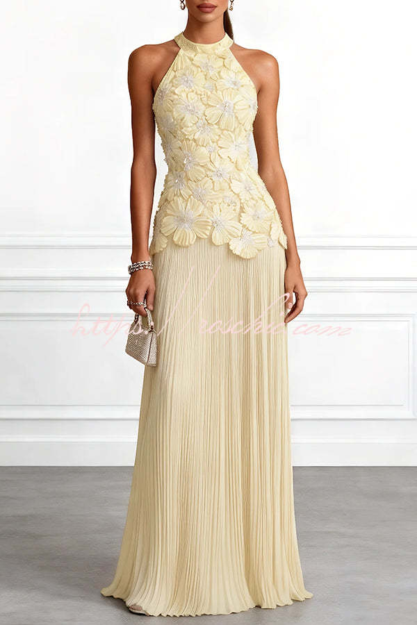 Emilie 3D Floral Embroidered Halter Maxi Dress Blue 6