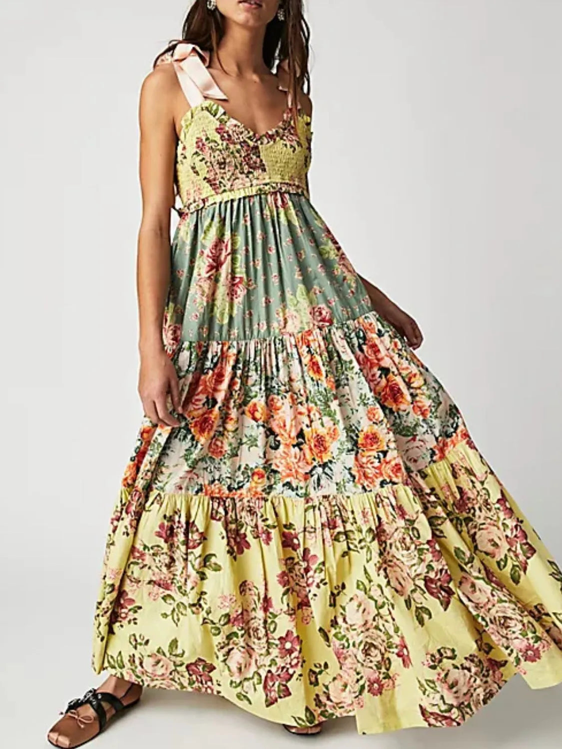 Margot Printed Tiered Dress Neck Tie Shoulder Cami Dress 7