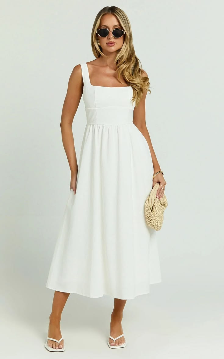 Khari Linen A-Line Midi Dress White 1