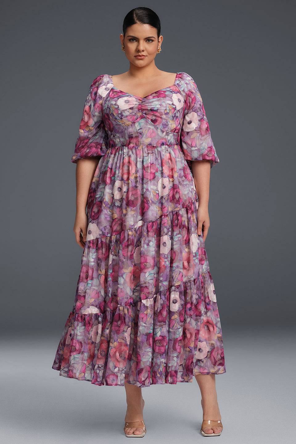 Isabelle Floral Pleated Maxi Dress Neck Flower Print Pleated Maxi Dress 8