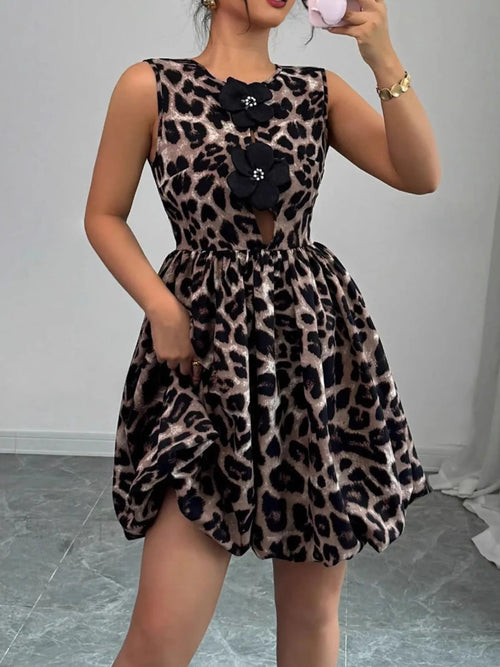Cecilia Leopard Print Fit and Flare Mini Dress Chocolate 1