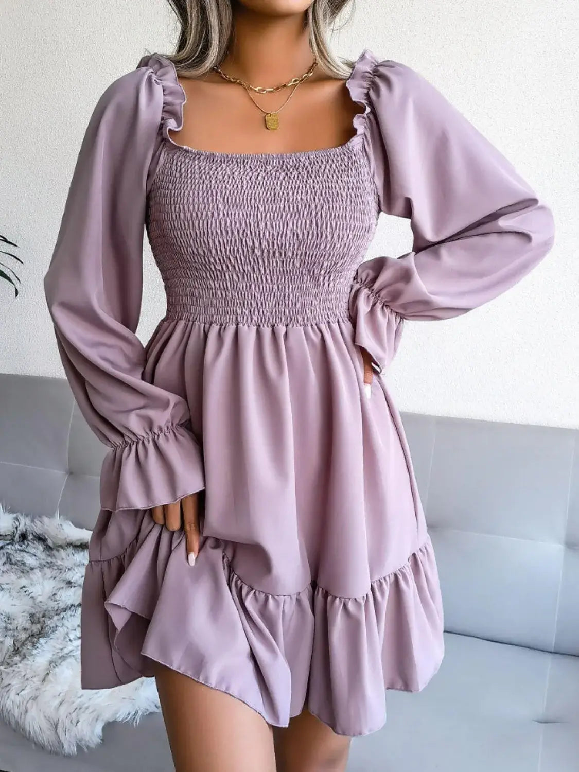 Celine Smocked Flounce Dress Lilac 7