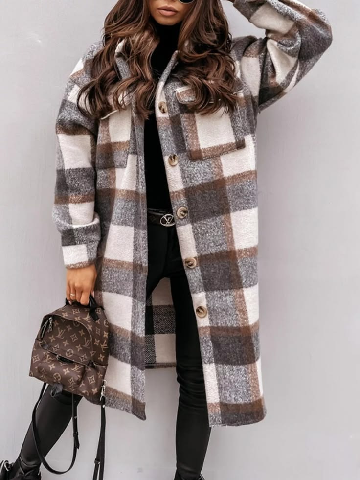 Margot Plaid Longline Coat Gray 1