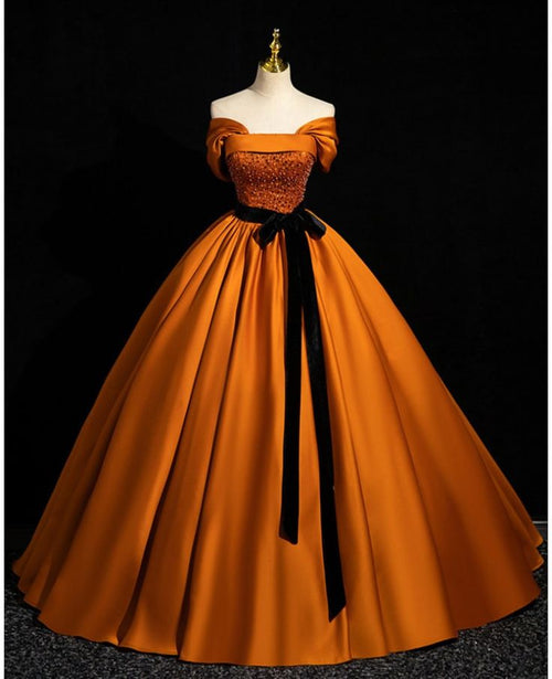 Margot Off-Shoulder Satin Maxi Gown Orange 1