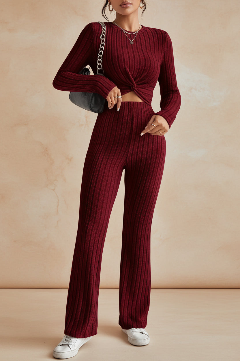 Valentina Ribbed Knit Two-Piece Set Apricot 7