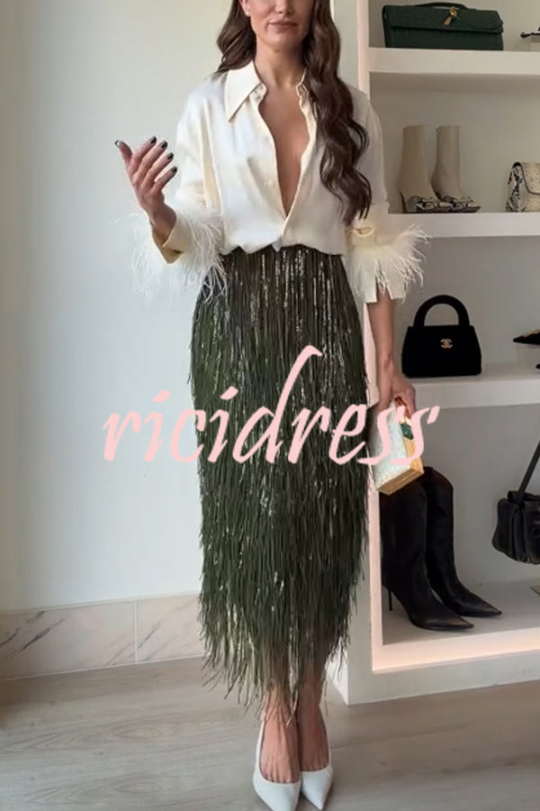 Valentina Sequin Tassel Midi Dress Blackish Green 5