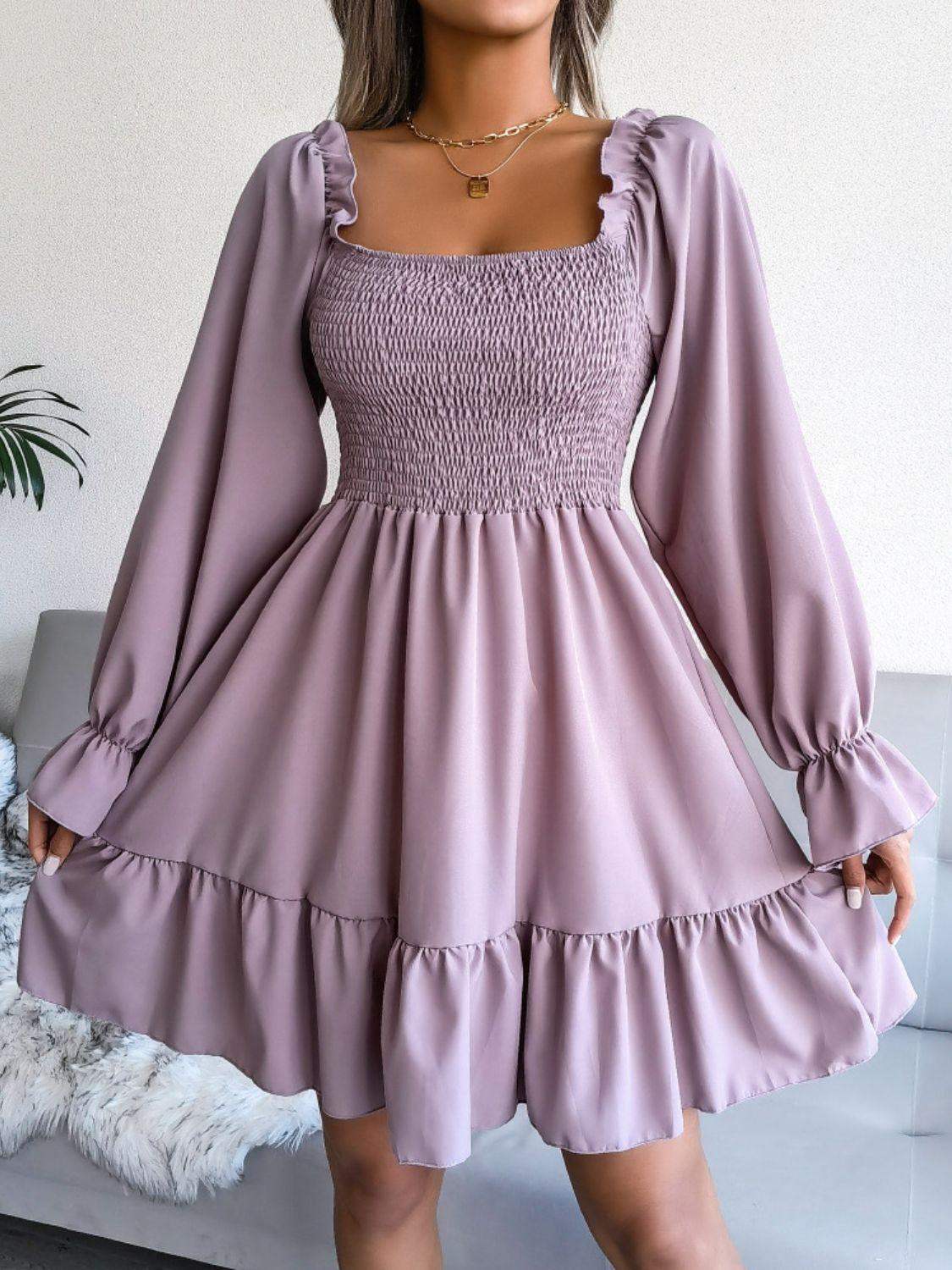 Celine Smocked Flounce Dress Lilac 6