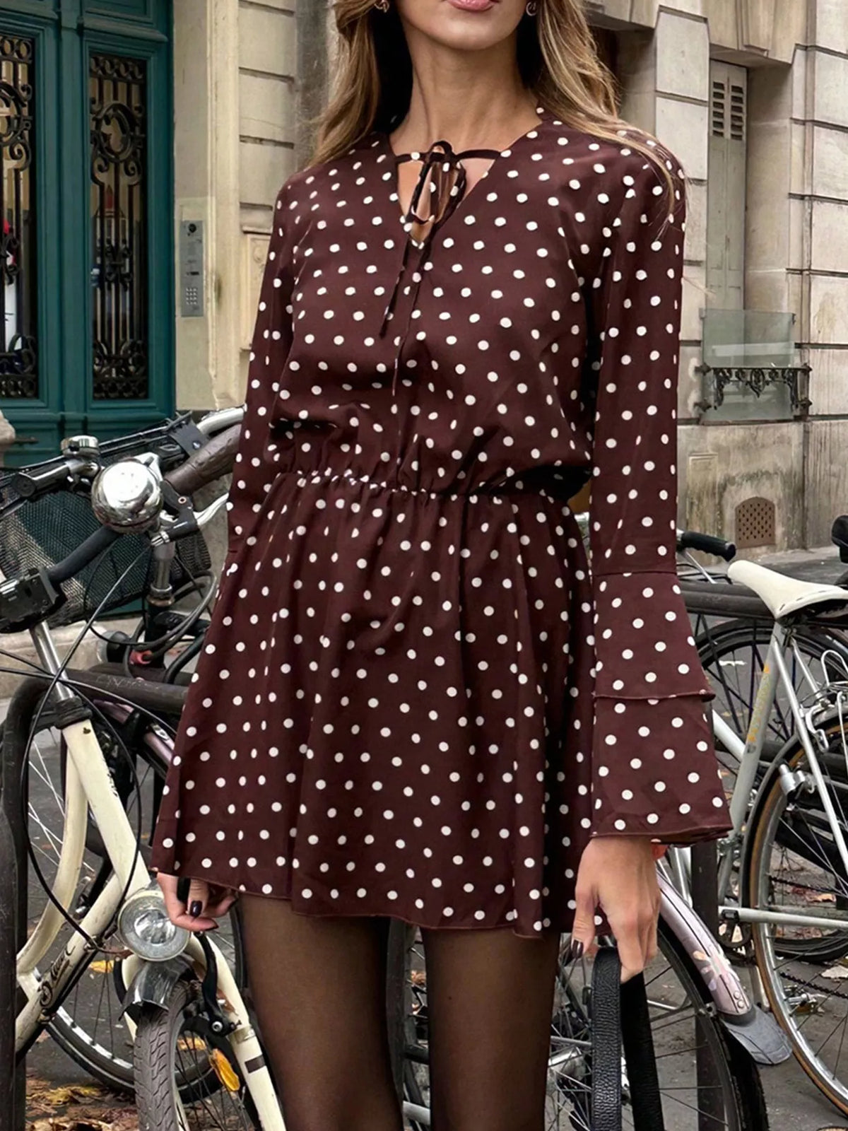 Margot Polka Dot Mini Dress Brown 5
