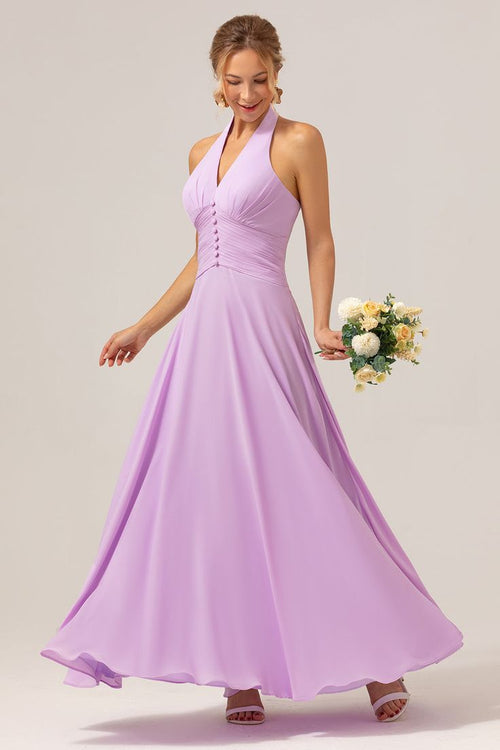 Violet Halter Chiffon A-Line Dress 1