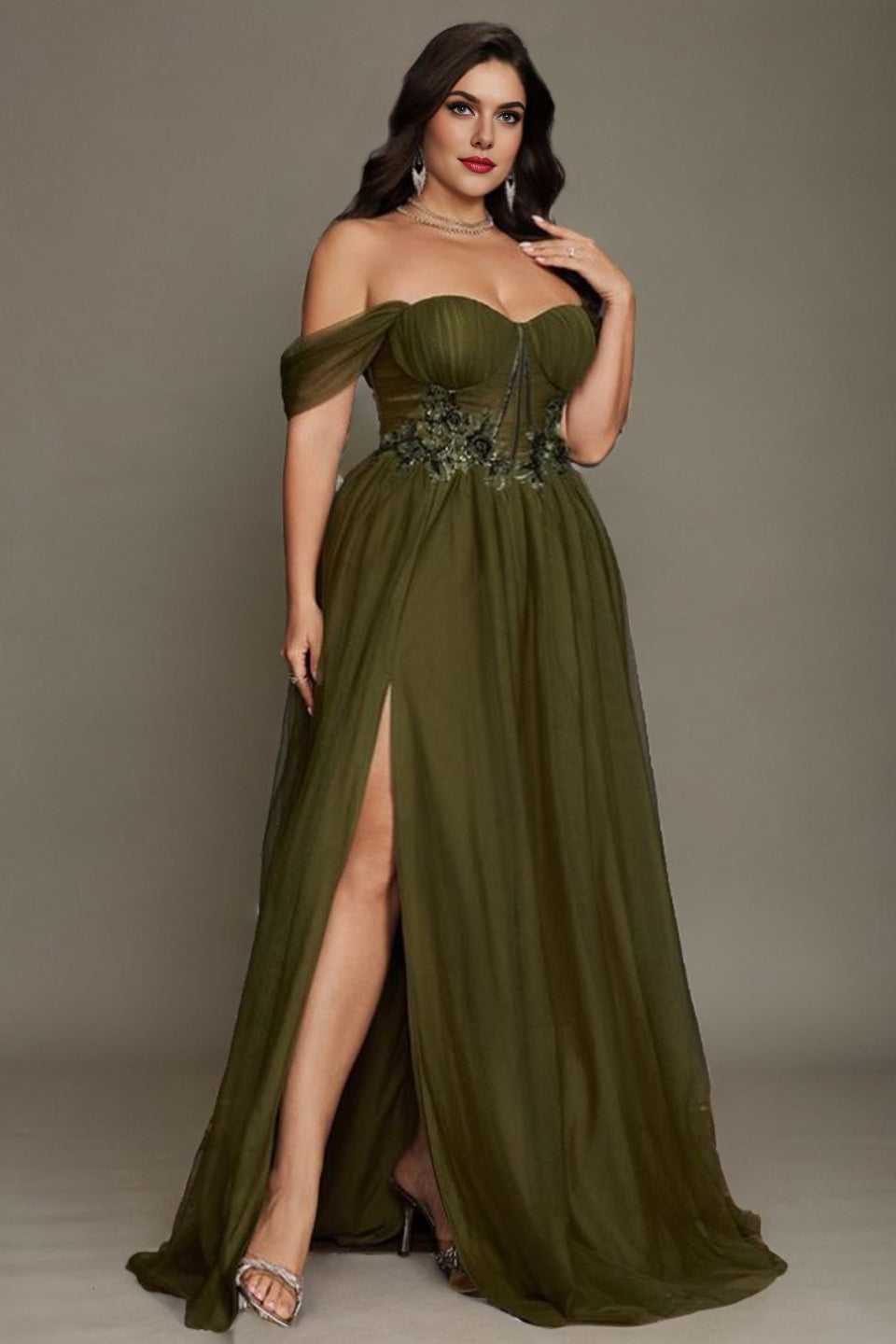 Valentina Off-Shoulder Maxi Dress in Sage Black 5
