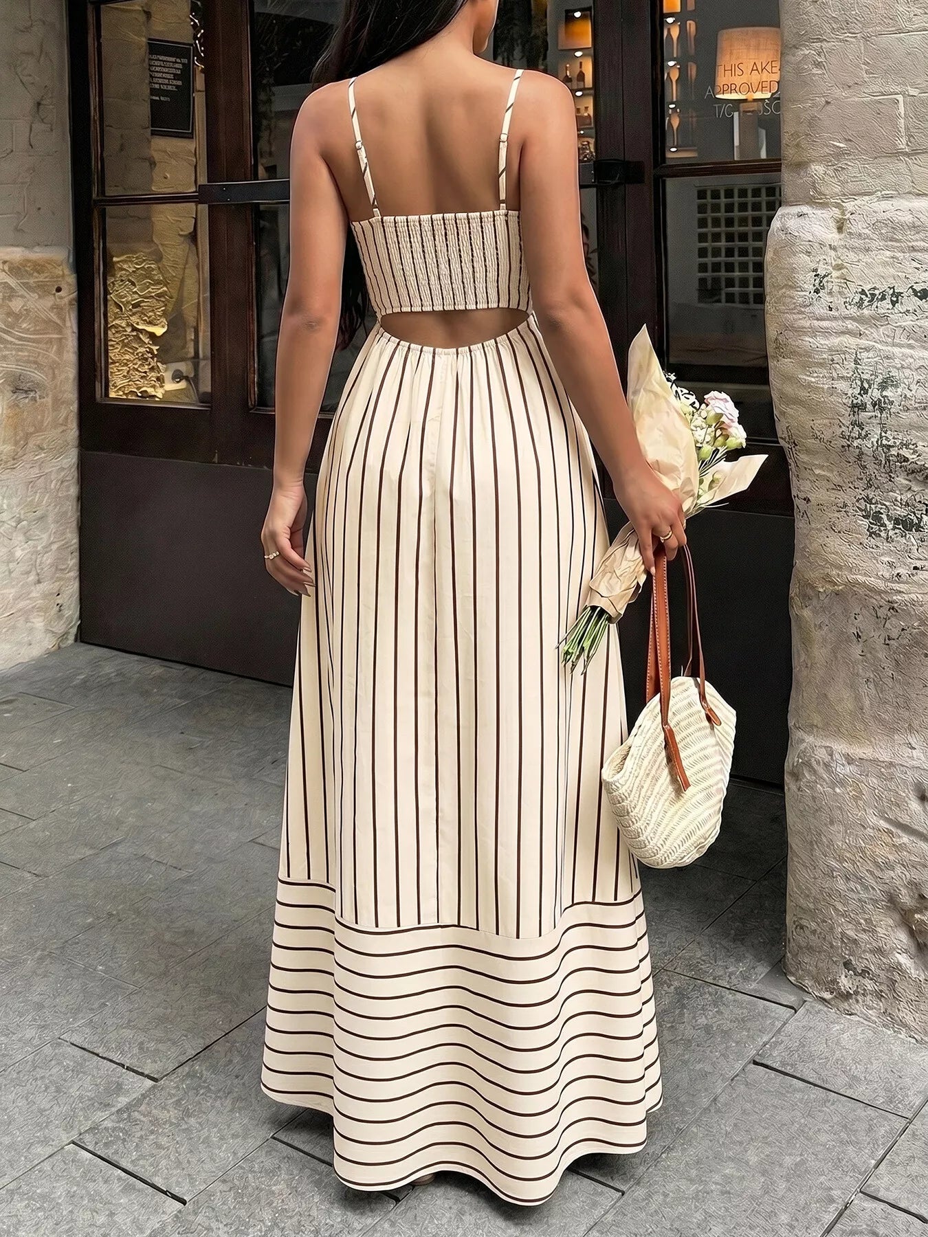 Celeste Striped Linen Maxi Dress Apricot 5