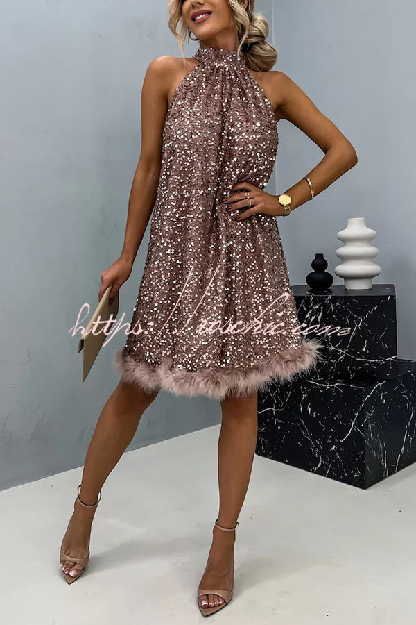 Dahlia Sequin Babydoll Mini Dress Rose Gold 4