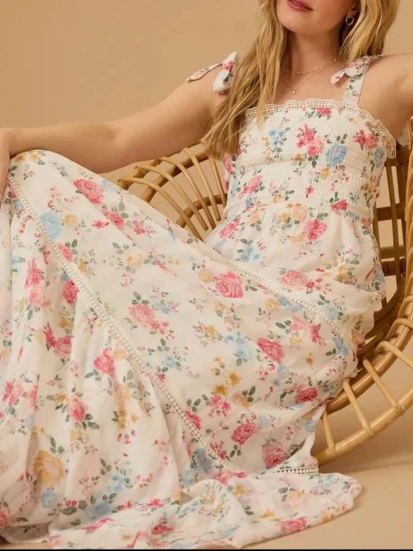 Isabelle Floral Smocked Maxi Dress Cream 5