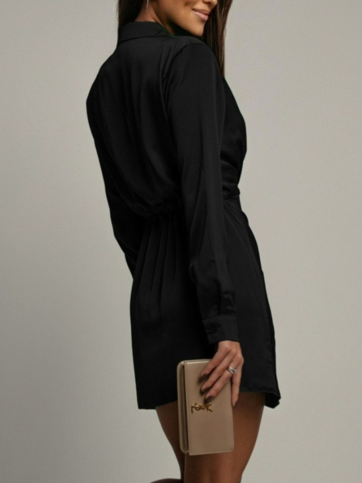 Margot Satin Collared Dress Black 3