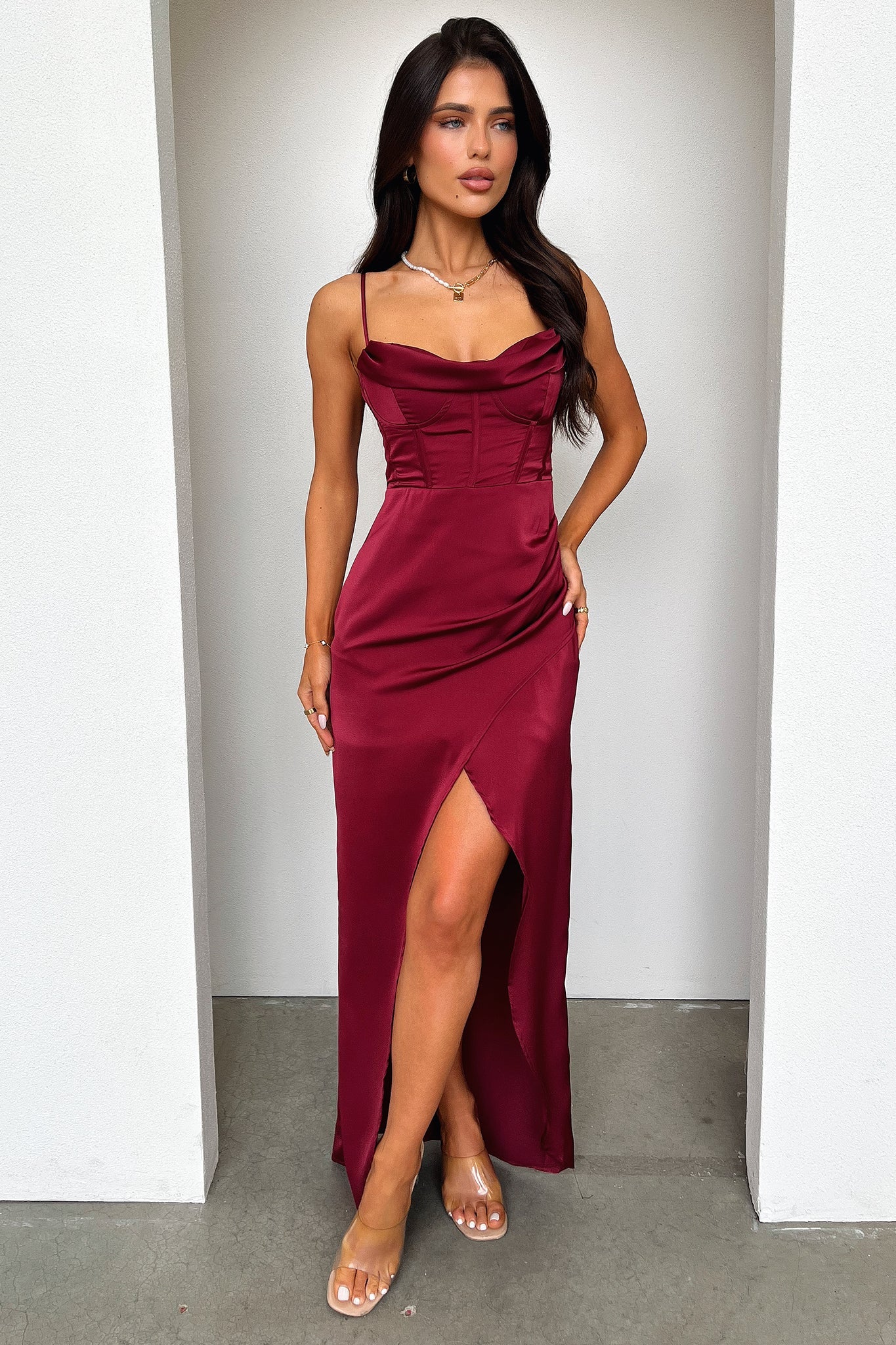 Aiana Satin Maxi Dress Burgundy 5