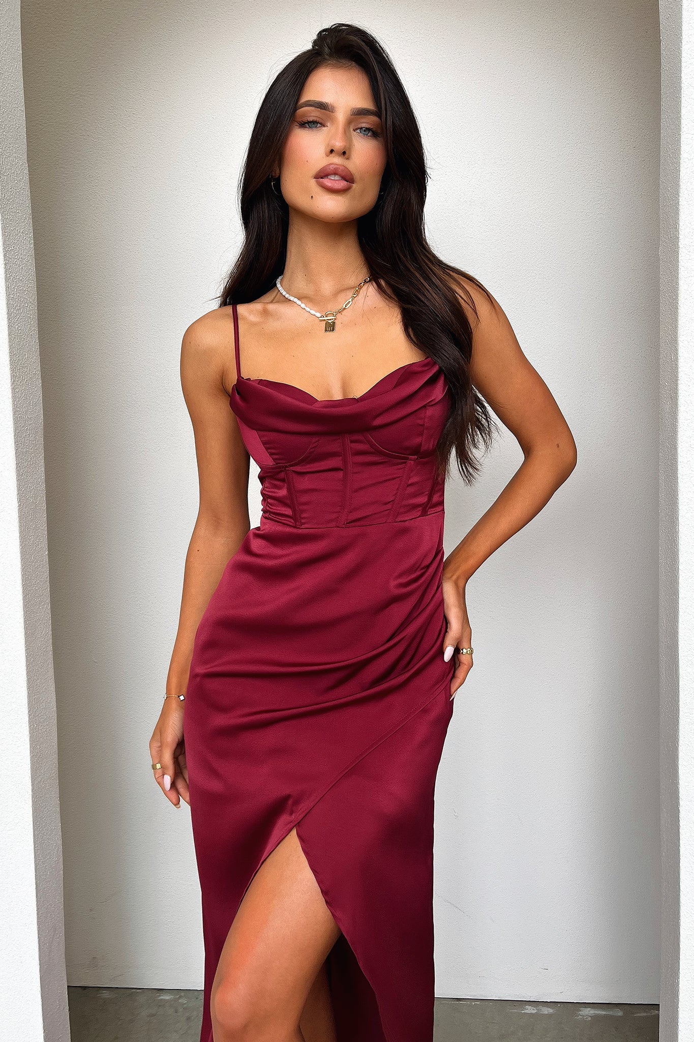 Aiana Satin Maxi Dress Burgundy 2