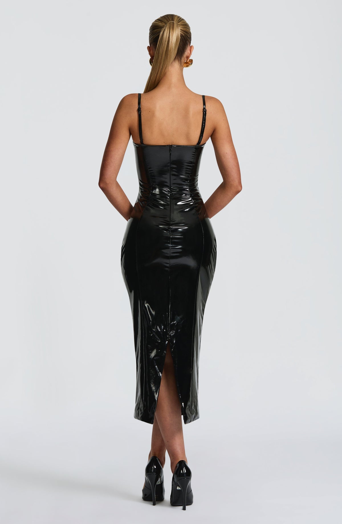 Amala Satin Midi Dress in Black Black 5