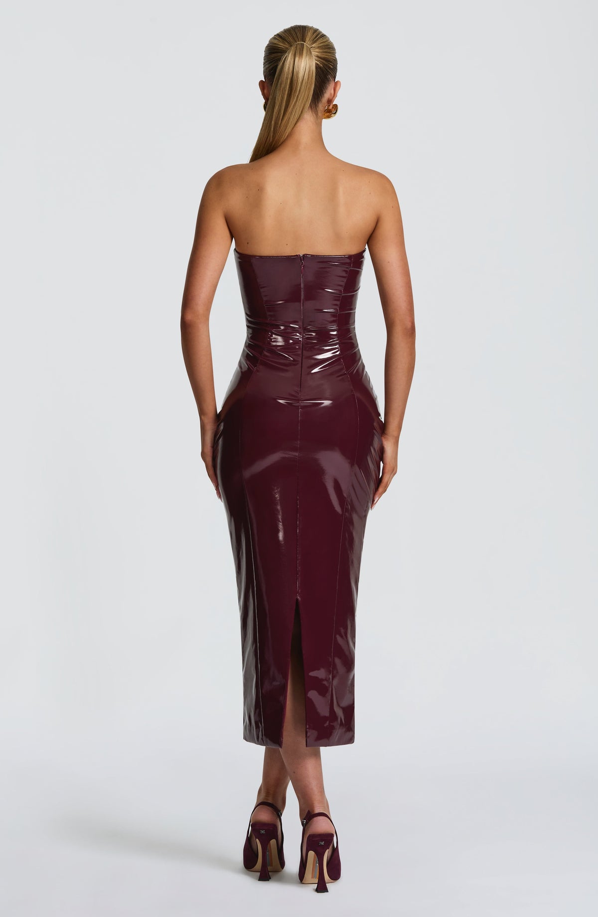Amala Satin Midi Dress in Black Cherry Lacquer 9