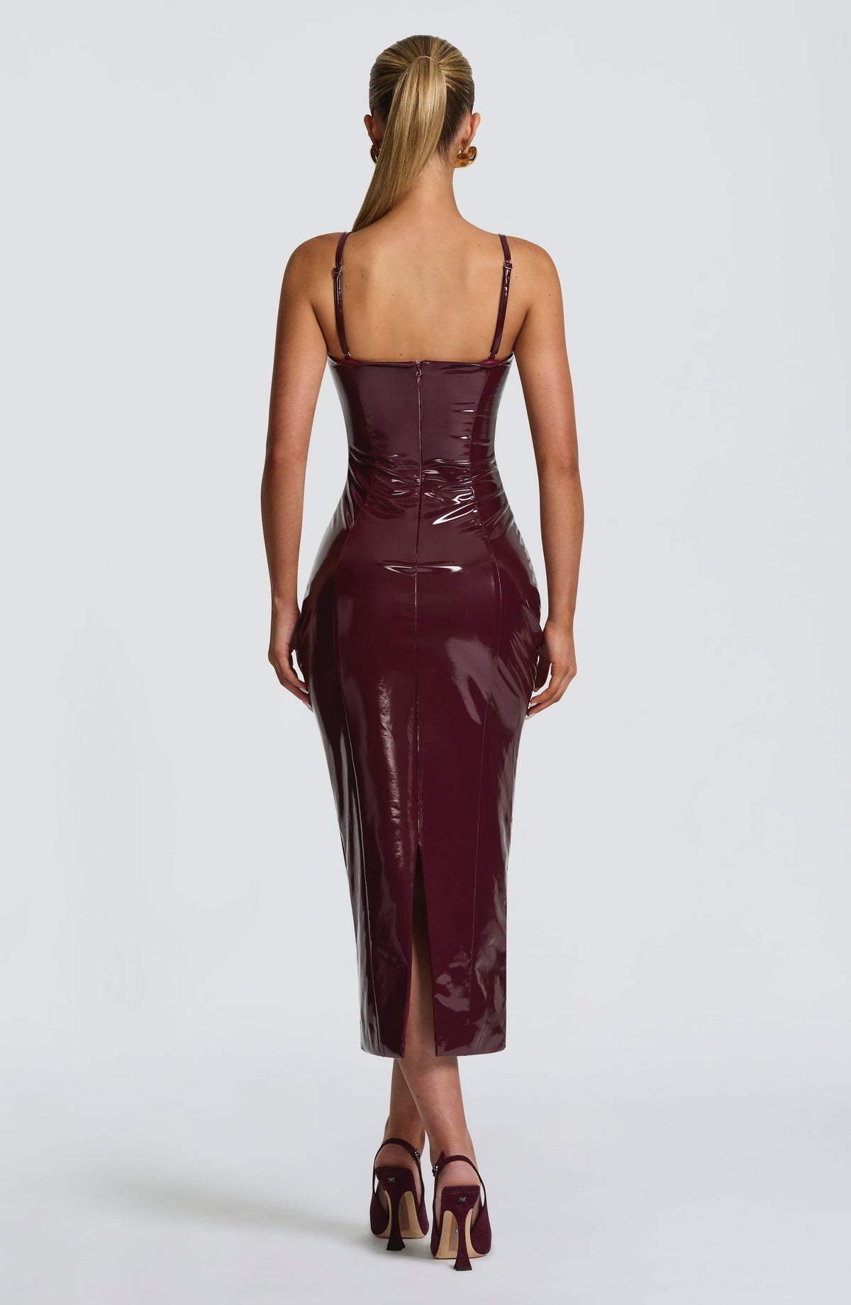 Amala Satin Midi Dress in Black Cherry Lacquer 4
